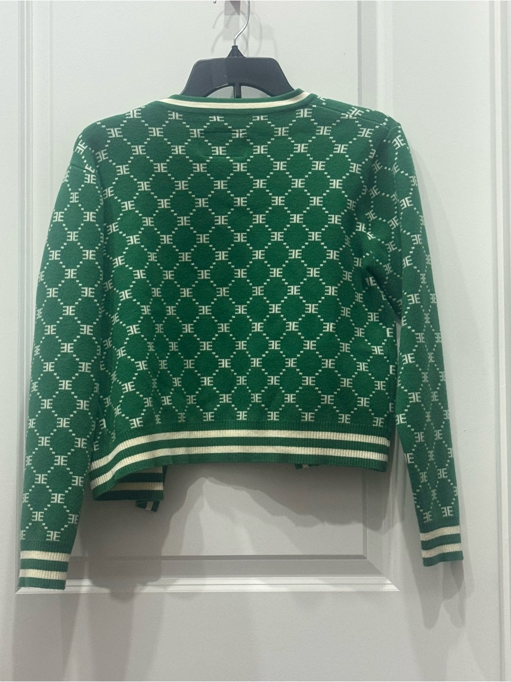 Green Monogram Knit Cardigan with Cream Trim: ellandemn - Picture 3 of 3